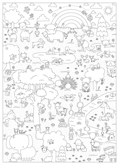 Ilustración de vector de animales de página para colorear