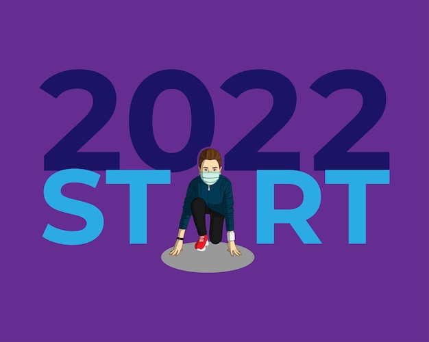 Ilustración de vector de año nuevo 2022 con nuevo concepto de estilo de vida normal