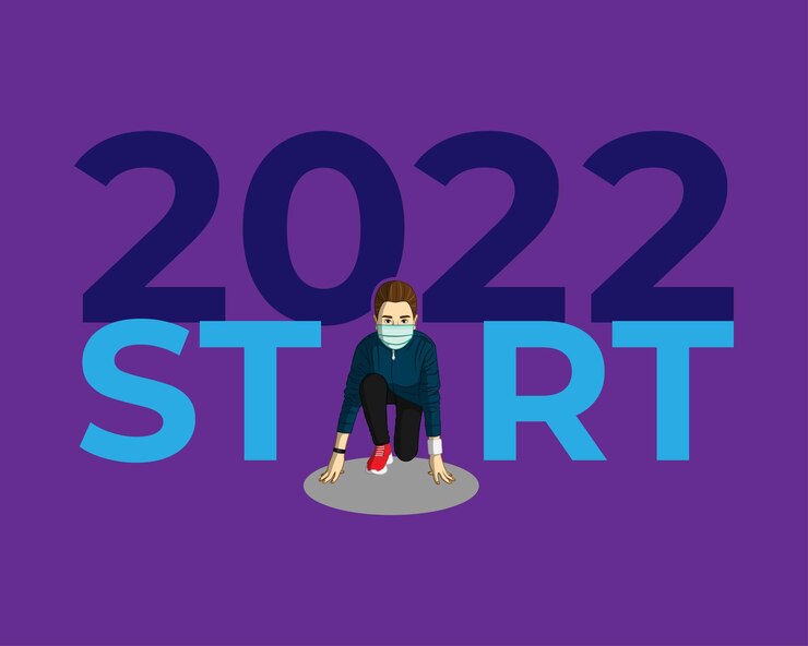 Vector ilustración de vector de año nuevo 2022 con nuevo concepto de estilo de vida normal