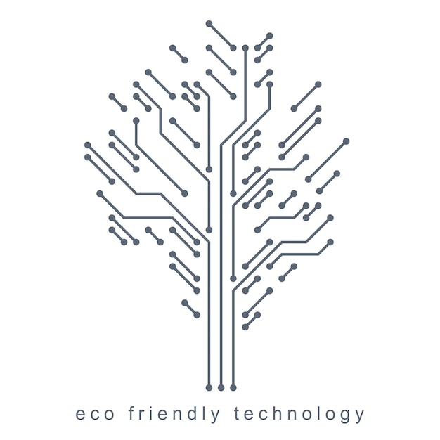 Ilustración de vector de árbol creado con estructura alámbrica y líneas conectadas como ramas. Concepto de tecnología ecológica.