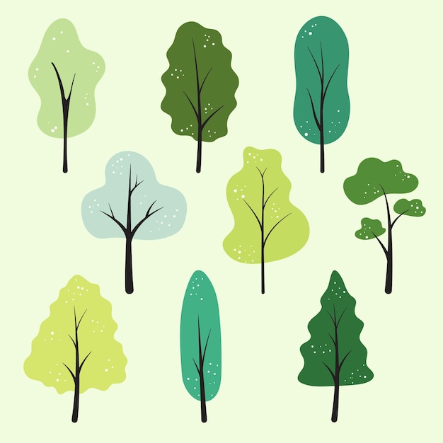 Ilustración de vector de un árbol en una forma simple. conjunto de iconos de árbol. aislar el fondo.