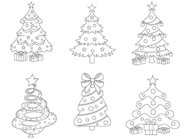 Ilustración de vector de árbol de Navidad en blanco y negro para colorear libro