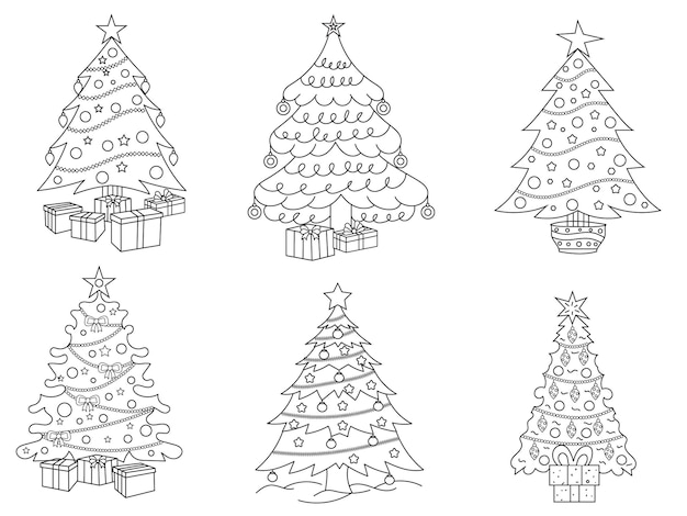 Ilustración de vector de árbol de Navidad en blanco y negro para colorear libro