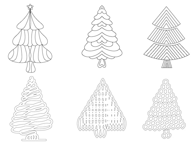Ilustración de vector de árbol de Navidad en blanco y negro para colorear