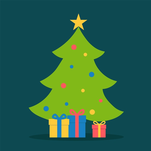 Ilustración de vector de árbol de Navidad y cajas de regalo