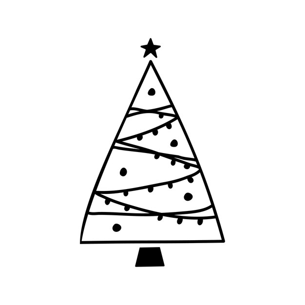 Ilustración de vector de árbol de Navidad dibujado a mano lineal