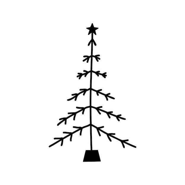 Ilustración de vector de árbol de Navidad dibujado a mano lineal