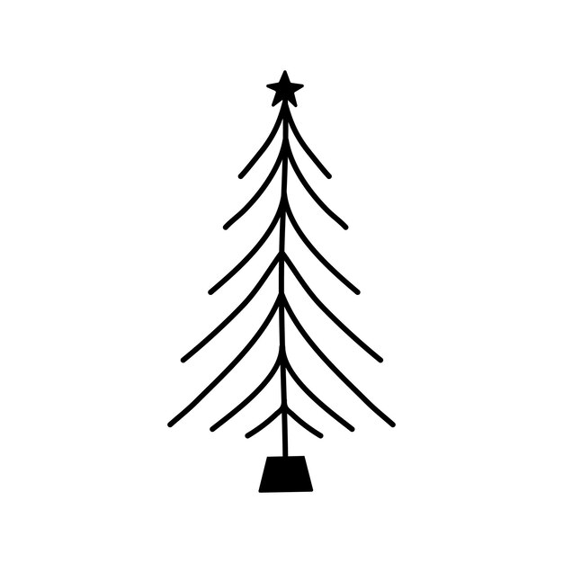Ilustración de vector de árbol de Navidad dibujado a mano lineal