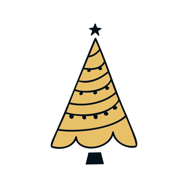 Ilustración de vector de árbol de Navidad dibujado a mano plana