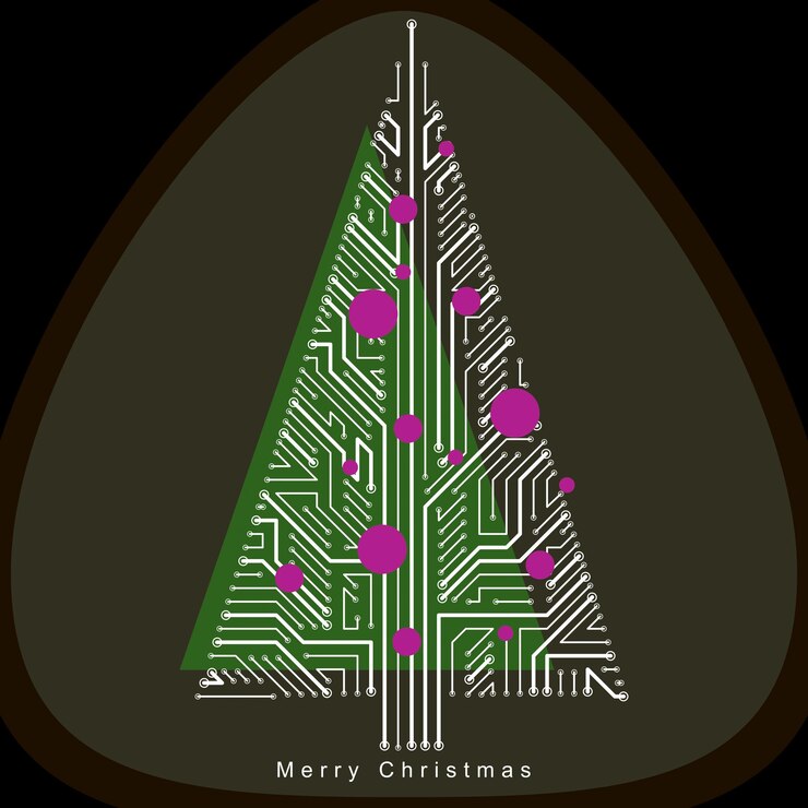 Vector ilustración de vector de árbol de navidad de hoja perenne creado con estructura alámbrica y líneas conectadas como ramas. tema de celebración. concepto de tecnología ecológica.