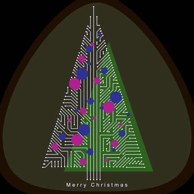 Ilustración de vector de árbol de Navidad siempre verde futurista, tecnología y diseño conceptual de la ciencia. Idea de vacaciones y celebración. Concepto de equilibrio entre tecnología y naturaleza.