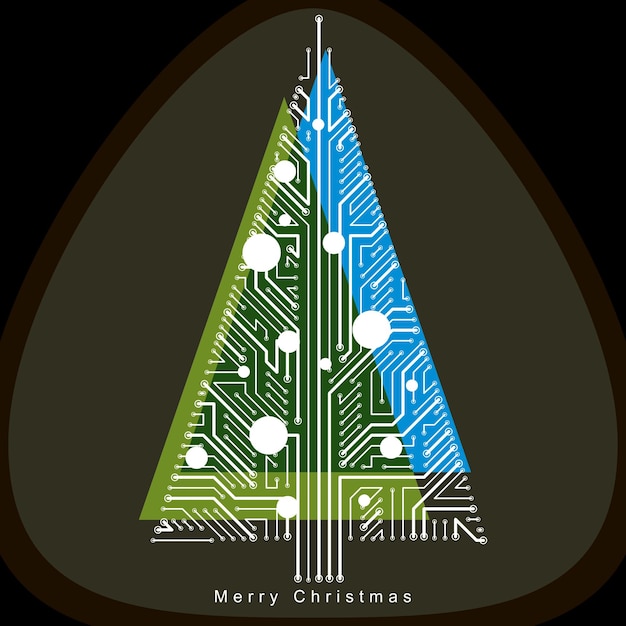 Ilustración de vector de árbol de Navidad siempre verde futurista, tecnología y diseño conceptual de la ciencia. Idea de vacaciones y celebración. Concepto de equilibrio entre tecnología y naturaleza.