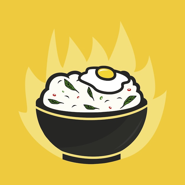 Ilustración de Vector de arroz de huevo en bowle con hoja