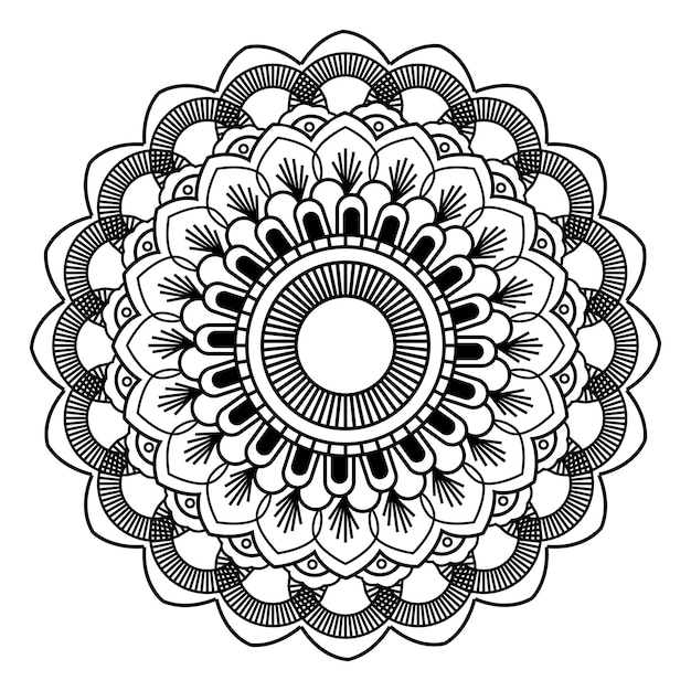 Ilustración de vector de arte de línea blanco y negro de mandala floral