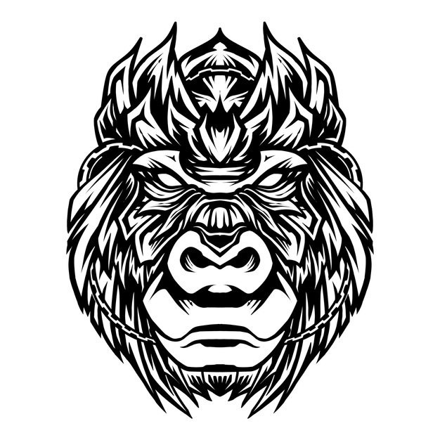 Ilustración de vector de arte de línea de cabeza de gorila