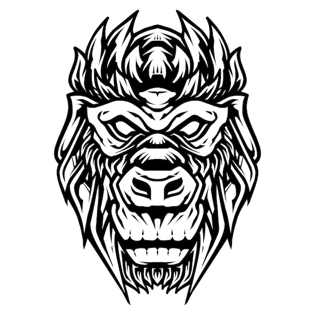 Ilustración de vector de arte de línea de cabeza de gorila