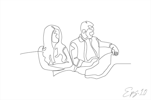 ilustración de vector de arte de línea continua de dos parejas sentadas