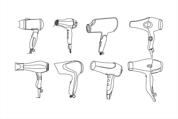 Ilustración de vector de arte de línea continua de secador de pelo