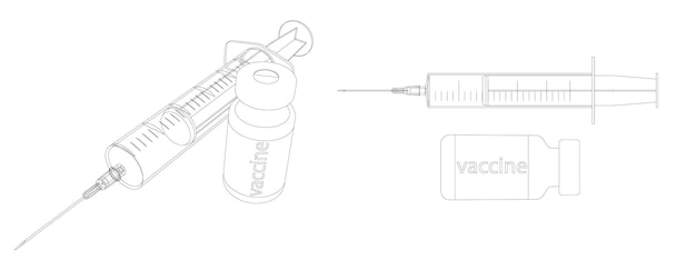 Ilustración de vector de arte lineal de jeringa y vacuna