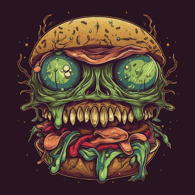 Ilustración de vector de arte macabro monstruo hamburguesa