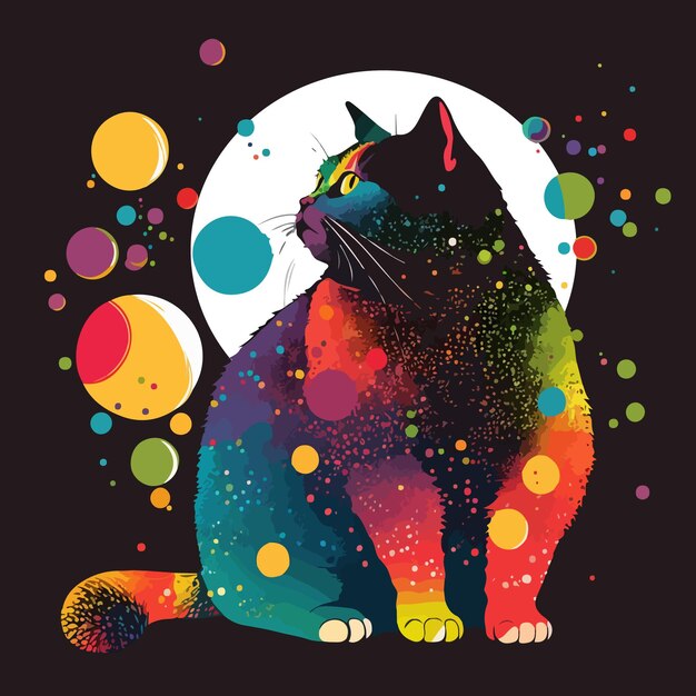 Ilustración de vector de arte pop de gato gordo colorido