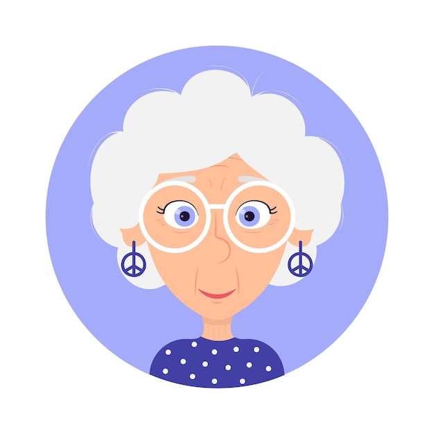 Ilustración de vector de avatar de anciana hippie