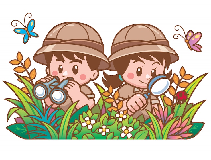 Vector ilustración de vector de aventura safari niño y niña