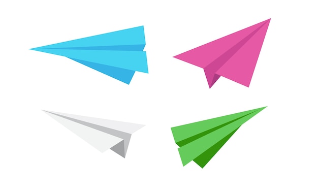 Ilustración de vector de avión de papel en azul rosa blanco verde plano de origami hecho a mano vector plano