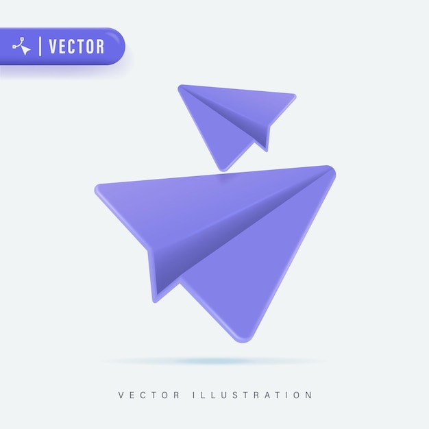 Ilustración de vector de avión de papel púrpura realista 3D