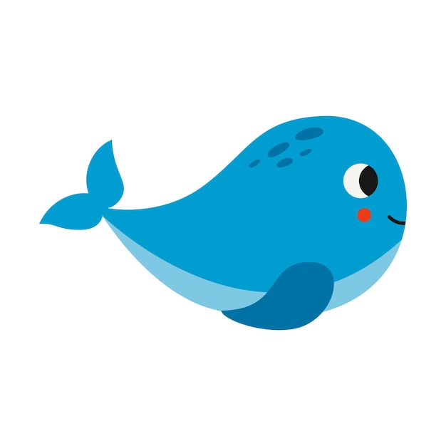 Ilustración de vector de ballena de dibujos animados aislado sobre fondo blanco