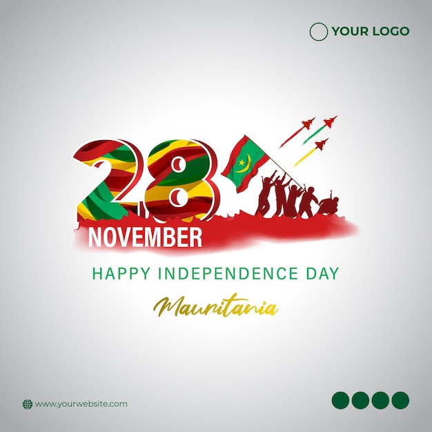 Ilustración de vector de bandera feliz día de la independencia de Mauritania