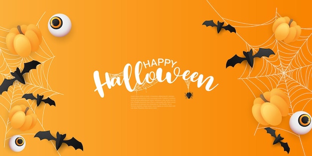 Ilustración de vector de banner de feliz halloween de estilo de corte de papel