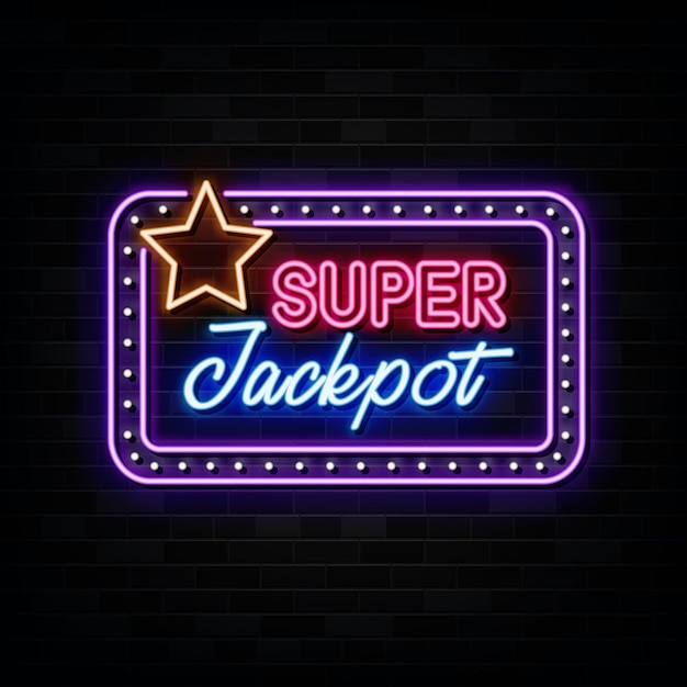 Ilustración de vector de banner de luz de letrero de neón de super jackpot