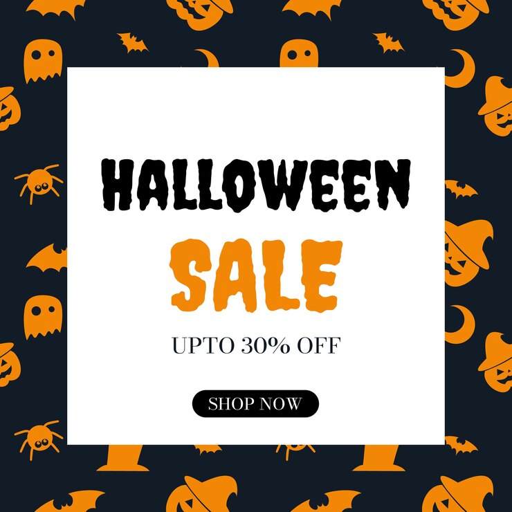 Ilustración de vector de banner de promoción de venta de Halloween.