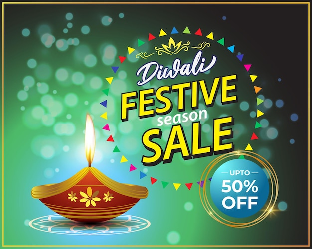Ilustración de vector de banner de venta de temporada festiva de diwali