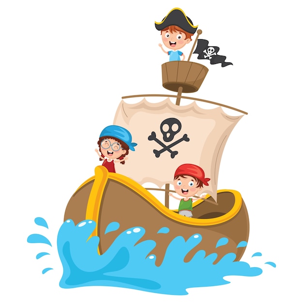 Vector ilustración del vector del barco pirata de los niños de la historieta