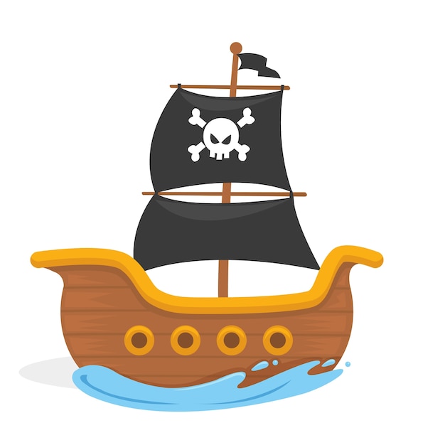 Ilustración de vector de barco pirata de niños en el océano