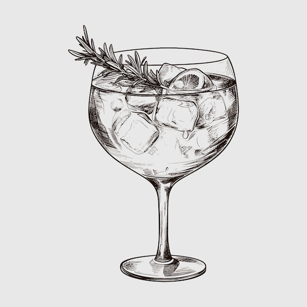 Ilustración de vector de bebida de cóctel gintonic boceto dibujado ilustración de grabado