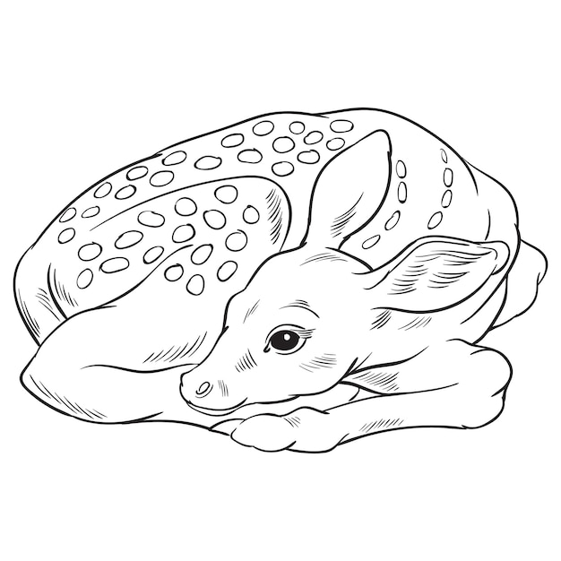 Ilustración de vector blanco y negro de cervatillo de ciervo bebé