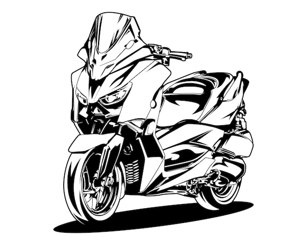 Ilustración de vector blanco y negro moto scooter