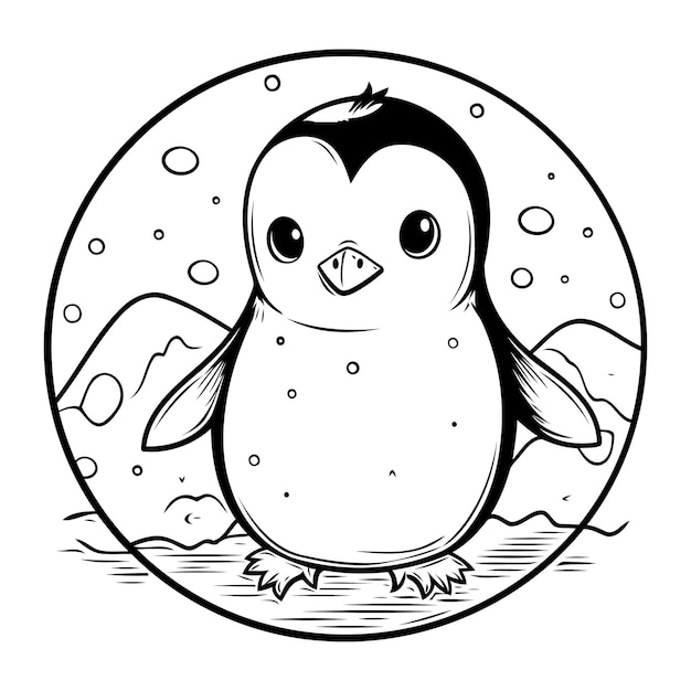 Ilustración de vector blanco y negro de pingüino para colorear libro