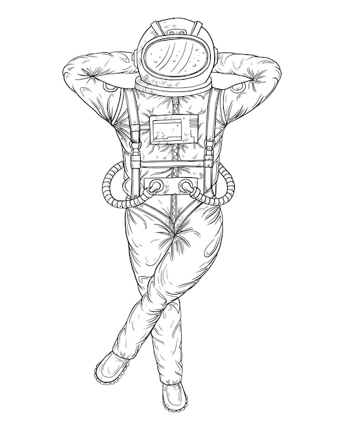 Ilustración de vector de boceto dibujado a mano de astronauta está durmiendo