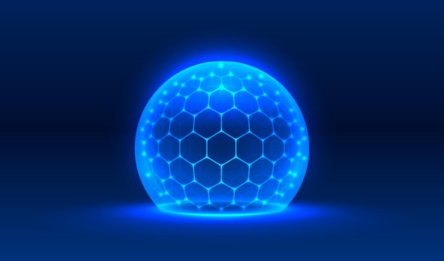 Ilustración del vector de la bola de protección cibernética del escudo de esfera con hexágono