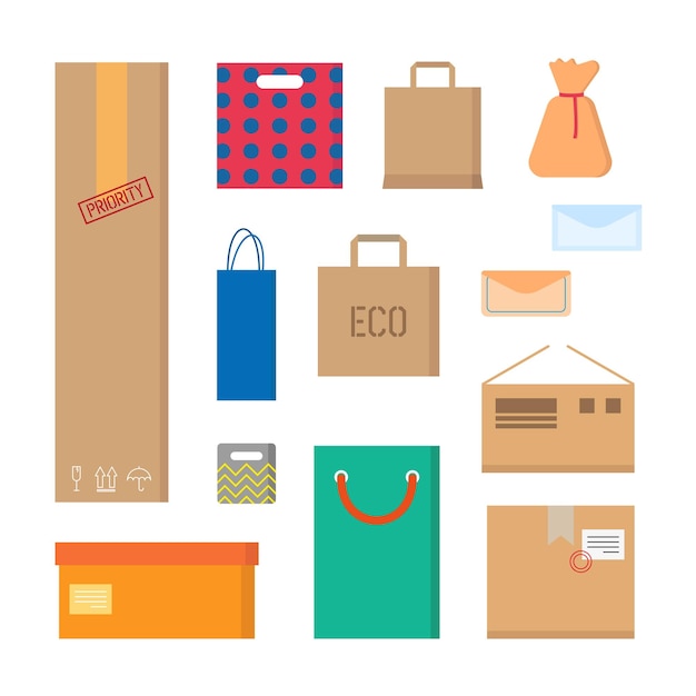 Ilustración de vector de bolsas y cajas de compras