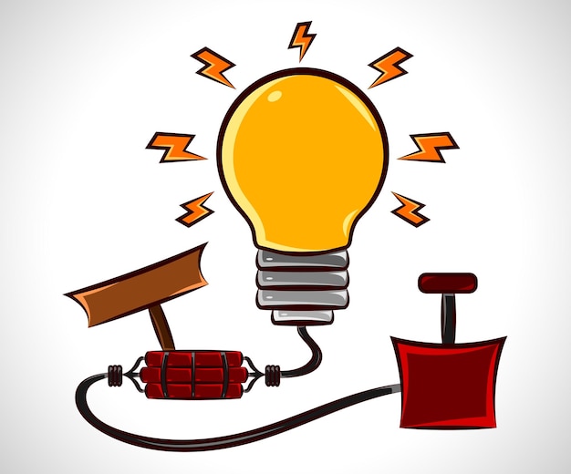 Ilustración de vector de bombilla de idea, dibujo abstracto de tener una explosión de idea