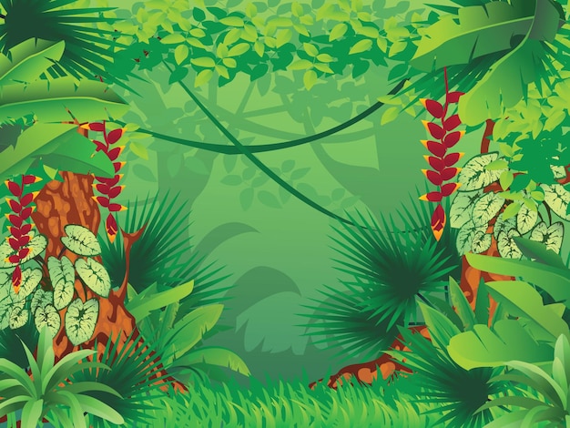 Ilustración del vector del bosque tropical exótico