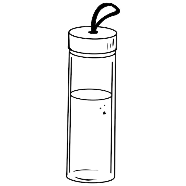 Vector ilustración de vector de botella de agua para deporte doodle dibujado a mano de recipiente con líquido