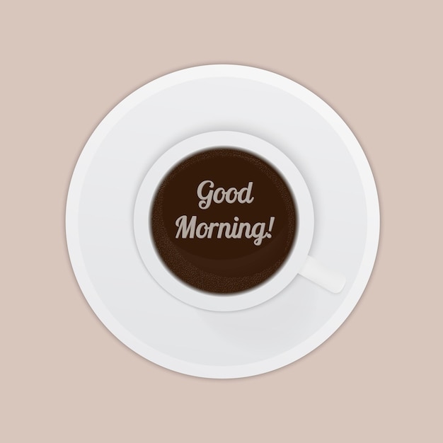Ilustración de vector de buenos días Taza realista de café espresso vista superior Desayuno o concepto de tiempo de café Plantilla de maqueta plana para sus proyectos de diseño