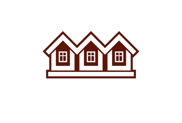 Ilustración de vector de cabañas simples, casas de campo, para uso en diseño gráfico. Concepto inmobiliario, tema de región o distrito. Imagen abstracta de la empresa constructora.