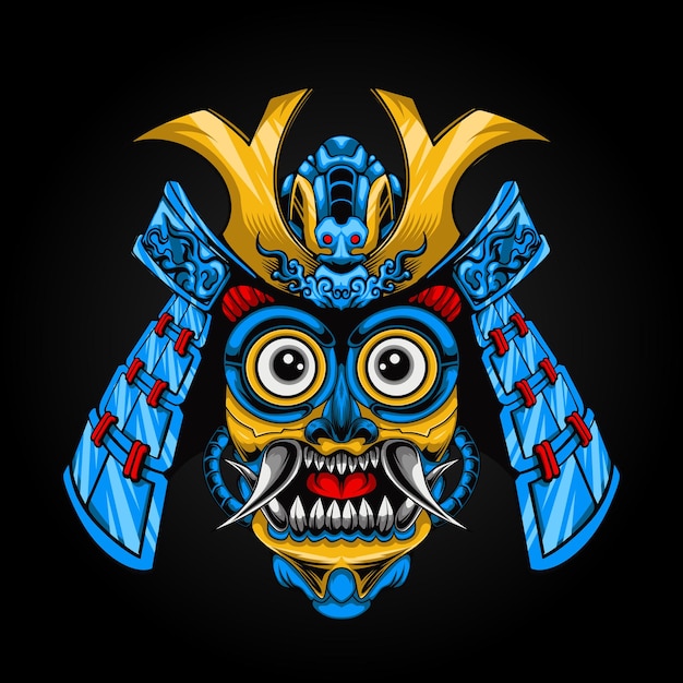 Ilustración de vector de cabeza de barong con casco de samurai